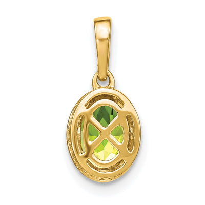 14K Oval Peridot and Diamond Pendant, 15.15 x 7.25mm