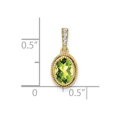 14K Oval Peridot and Diamond Pendant, 15.15 x 7.25mm