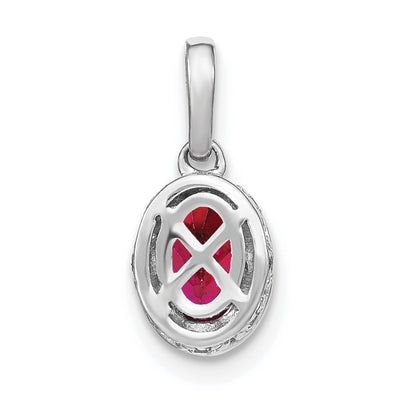 14K White Gold Oval Ruby and Diamond Pendant with Side Diamond Detail