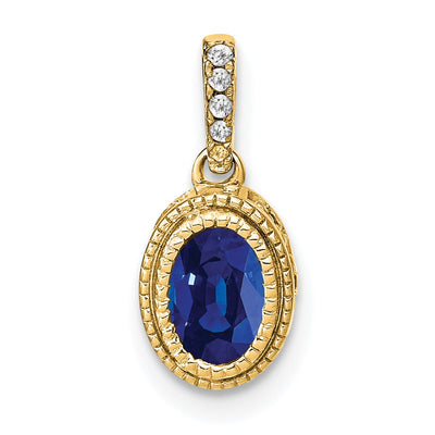 14K Oval Sapphire and Diamond Pendant with Side Diamond Detail