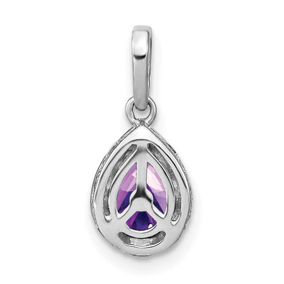 14K White Gold Pear Amethyst and Diamond Pendant, 15.65 x 7.3mm