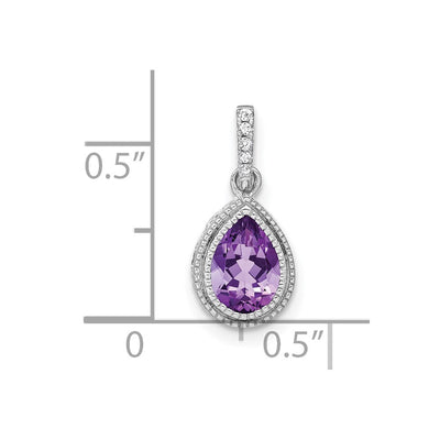 14K White Gold Pear Amethyst and Diamond Pendant, 15.65 x 7.3mm