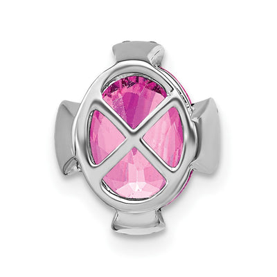 14K White Gold Oval Lab Created Pink Sapphire and Diamond Chain Slide
