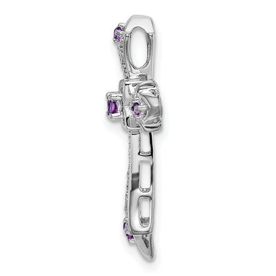 14K White Gold Amethyst and Diamond Fleur de Lis Cross Chain Slide