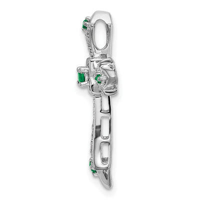 14K White Gold Emerald and Diamond Fleur de Lis Cross Chain Slide