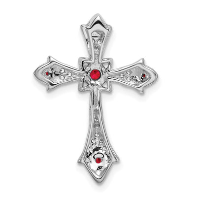 14K White Gold Ruby and Diamond Fleur de Lis Cross Chain Slide