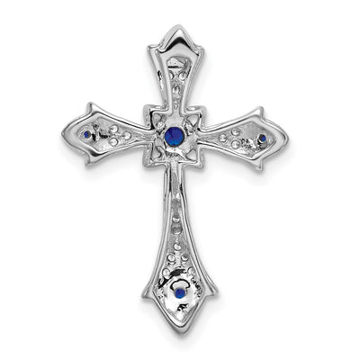 14K White Gold Sapphire and Diamond Fleur de Lis Cross Chain Slide