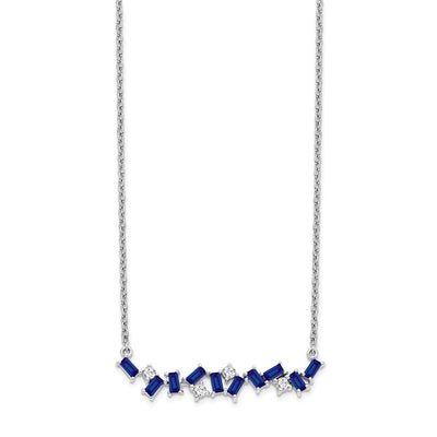 14K White Gold Octagon Sapphire and Diamond Bar Necklace, 18 x 5.7mm