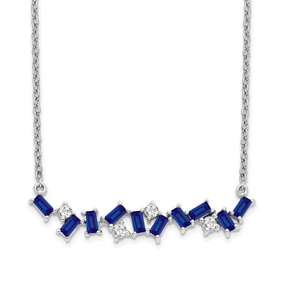 14K White Gold Octagon Sapphire and Diamond Bar Necklace, 18 x 5.7mm