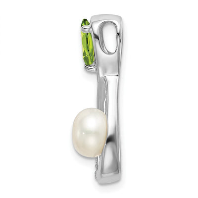 14K White Gold Peridot/FWC Pearl/Diamond Infinity Chain Slide
