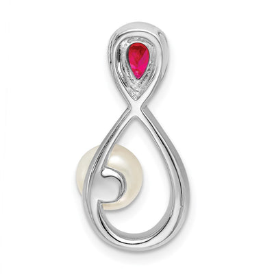 14K White Gold Pear Ruby/Freshwater Cultured Pearl/Diamond Infinity Chain Slide
