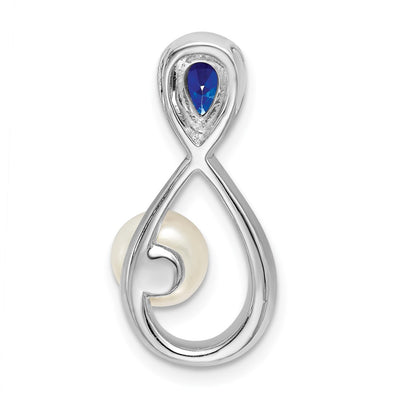 14K White Gold Pear Sapphire/Freshwater Cultured Pearl/Diamond Infinity Chain Slide