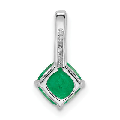 14K White Gold Cushion Emerald and Diamond Pendant