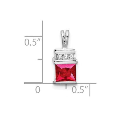 14K White Gold Square Ruby and Diamond Pendant