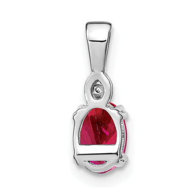 14K White Gold Oval Ruby and Diamond Pendant