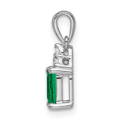 14K White Gold Rectangle Emerald and Diamond Pendant, 16.9 x 5mm