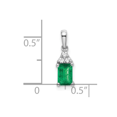 14K White Gold Rectangle Emerald and Diamond Pendant, 16.9 x 5mm