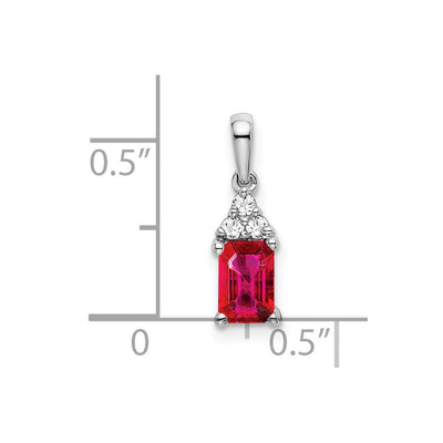 14K White Gold Emerald-shape Ruby and Diamond Pendant, 16.9 x 5mm
