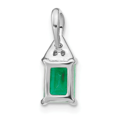 14K White Gold Rectangle Emerald and Diamond Pendant, 15.75 x 5.9mm