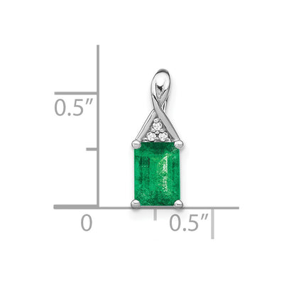 14K White Gold Rectangle Emerald and Diamond Pendant, 15.75 x 5.9mm