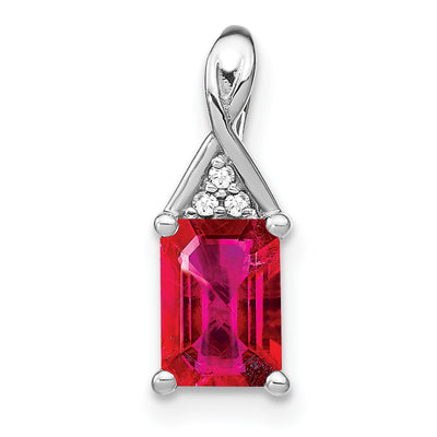 14K White Gold Emerald-shape Ruby and Diamond Pendant, 15.75 x 5.9mm