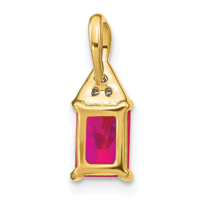 14K Emerald-shape Ruby and Diamond Pendant