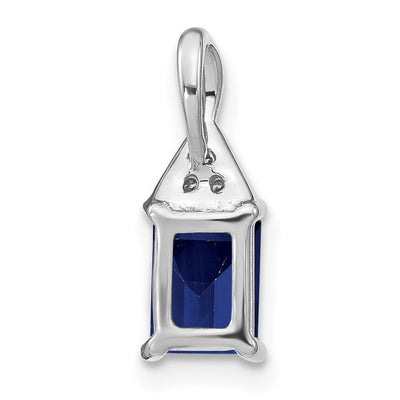 14K White Gold Emerald-shape Sapphire and Diamond Pendant, 15.75 x 5.9mm