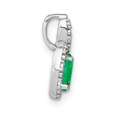 14K White Gold Oval Emerald and Diamond Halo Pendant