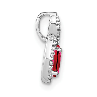 14K White Gold Oval Ruby and Diamond Halo Pendant