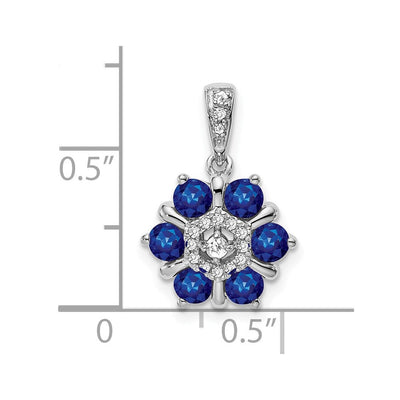14K White Gold Sapphire and Diamond Floral Pendant, 18.4 x 12.1mm