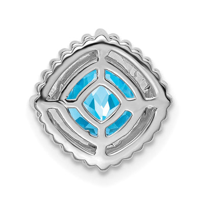 14K White Gold Cushion Blue Topaz Chain Slide