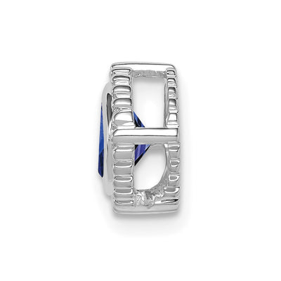 14K White Gold Cushion Sapphire Beaded Edge Chain Slide