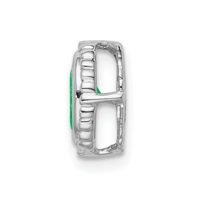 14K White Gold Oval Emerald Beaded Edge Chain Slide