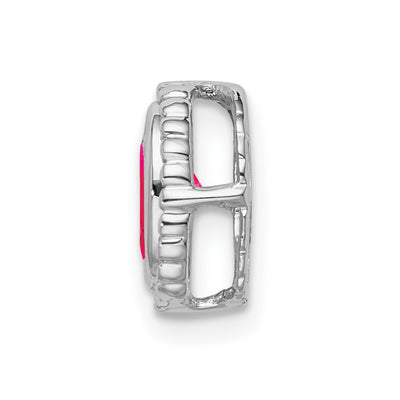 14K White Gold Oval Ruby Beaded Edge Chain Slide