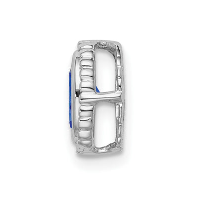 14K White Gold Oval Sapphire Beaded Edge Chain Slide