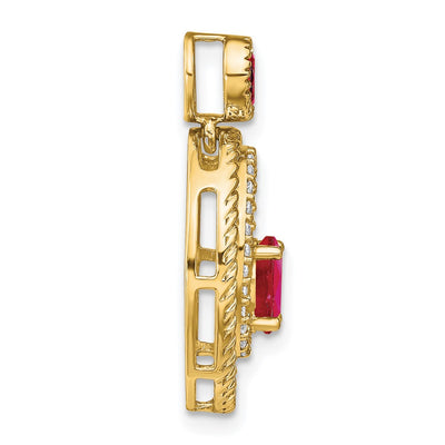 14K Oval and Round Ruby and Diamond Oval Pendant