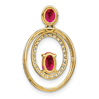 14K Oval and Round Ruby and Diamond Oval Pendant