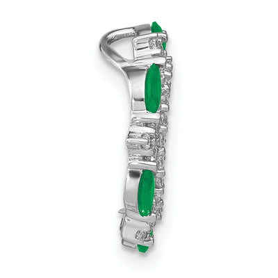 14K White Gold Marquise Emerald and Diamond Circle Chain Slide, 16.8 x 16.8mm