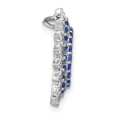 14K White Gold Sapphire and Diamond Sunburst Chain Slide