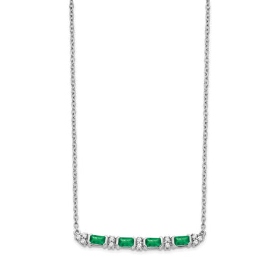 14K White Gold Octagon Emerald and Diamond Bar Necklace