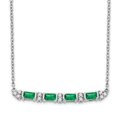 14K White Gold Octagon Emerald and Diamond Bar Necklace