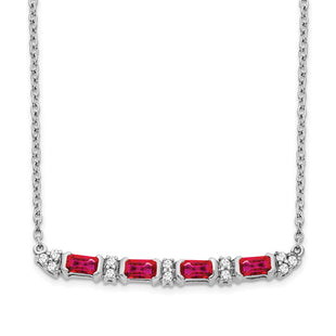 14k White Gold Octagon Ruby and Diamond Bar Necklace (Style PM7225-RU-010-WA)