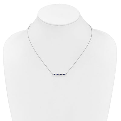 14K White Gold Octagon Sapphire and Diamond Bar Necklace, 18 x 3mm