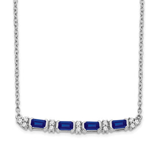 14k White Gold Octagon Sapphire and Diamond Bar Necklace (Style PM7225-SA-010-WA)