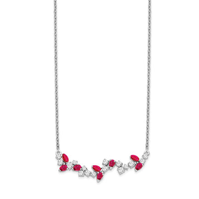 14K White Gold Marquise Ruby and Diamond Floral Bar Necklace