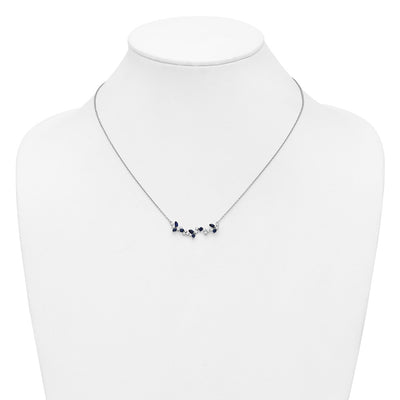 14K White Gold Marquise Sapphire and Diamond Floral Bar Necklace
