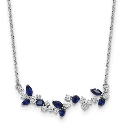 14K White Gold Marquise Sapphire and Diamond Floral Bar Necklace