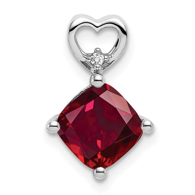 14K White Gold Created Ruby and Diamond Heart Chain Slide