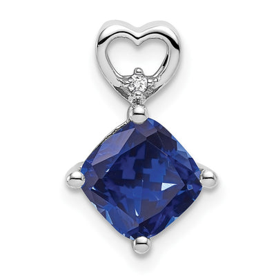 14K White Gold Created Sapphire and Diamond Heart Chain Slide
