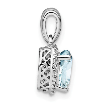 Sterling Silver Rhodium-plated Aquamarine and Diamond Pendant, 18 x 9.3mm